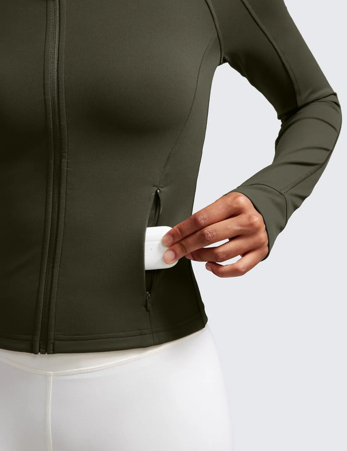 CRZ YOGA Butterluxe Womens Cropped Slim Fit Workout Jacket Weightless Track Athletic Full Zip Up Tops with Thumb Holes
