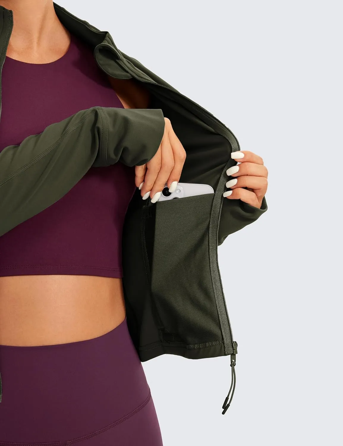 CRZ YOGA Butterluxe Womens Cropped Slim Fit Workout Jacket Weightless Track Athletic Full Zip Up Tops with Thumb Holes