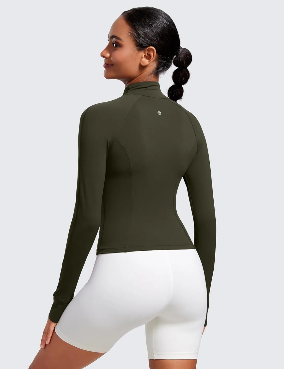 CRZ YOGA Butterluxe Womens Cropped Slim Fit Workout Jacket Weightless Track Athletic Full Zip Up Tops with Thumb Holes