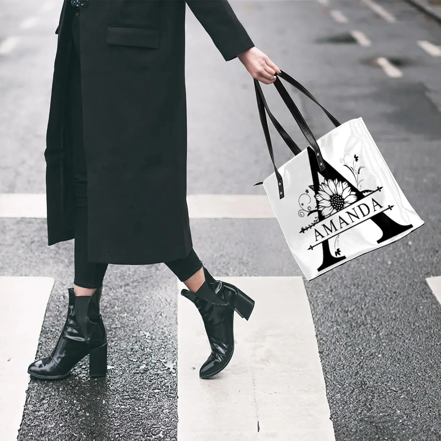 Custom A Tote Bag Women Shoulder Handbags PU Leather for Travel Work