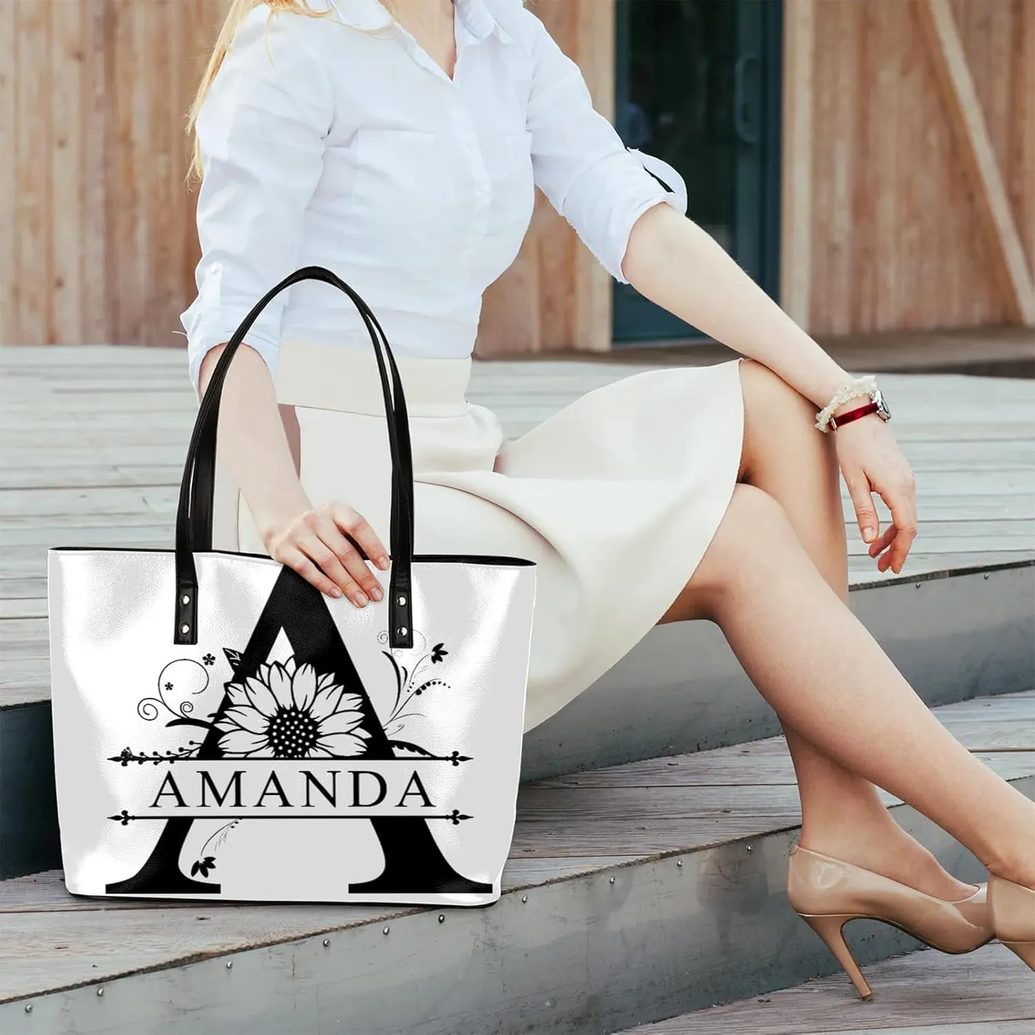 Custom A Tote Bag Women Shoulder Handbags PU Leather for Travel Work