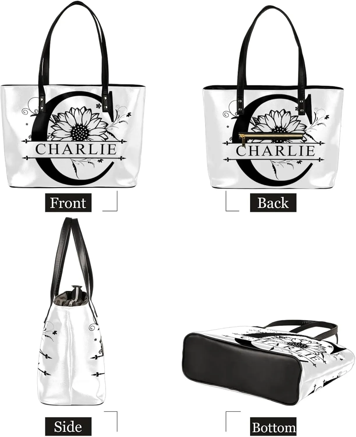 Custom A Tote Bag Women Shoulder Handbags PU Leather for Travel Work