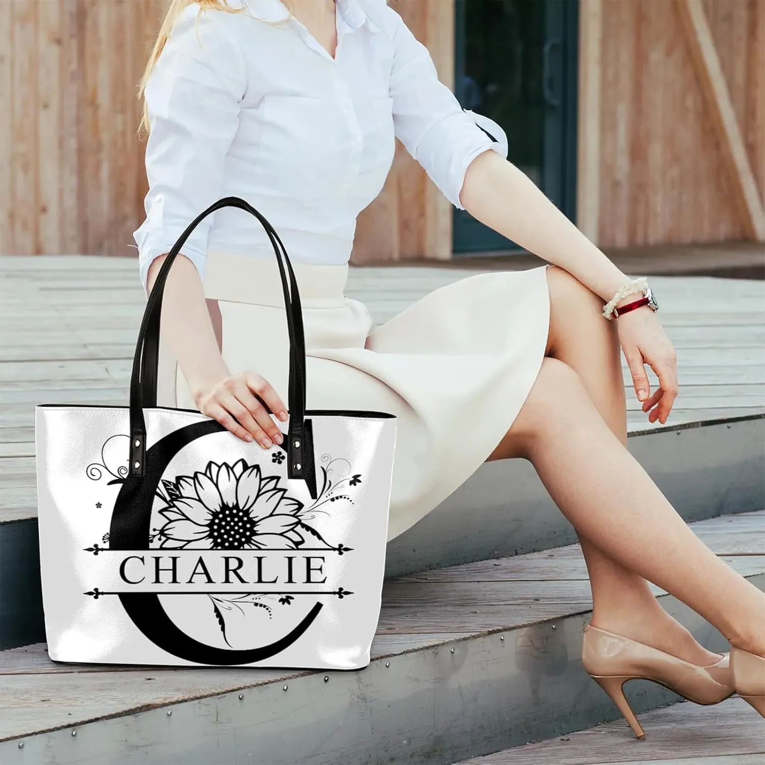 Custom A Tote Bag Women Shoulder Handbags PU Leather for Travel Work