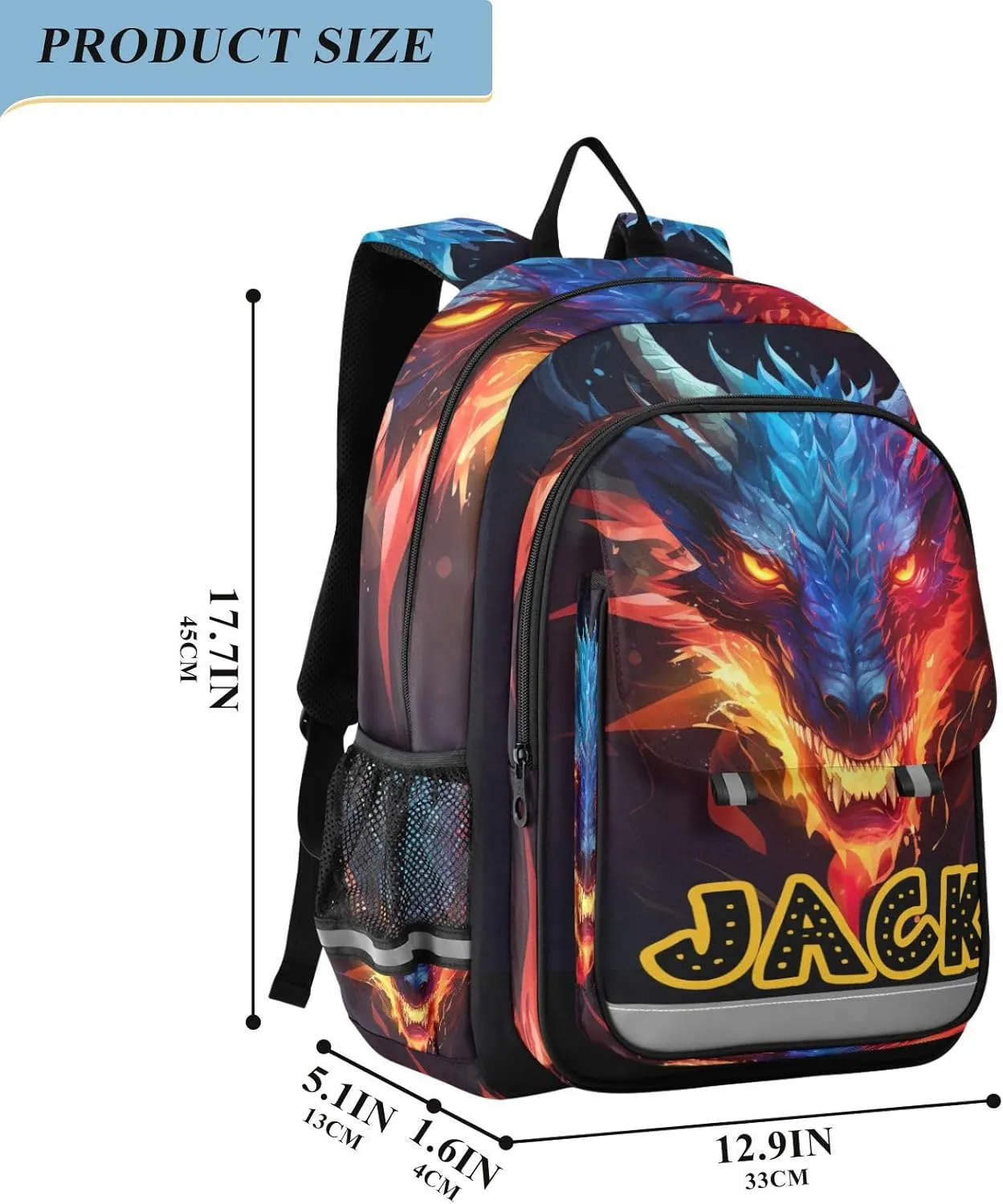 Custom Backpack for Boys School Personalized Dragon Elementary Bookbag Middle Schoolbag Daypack for Students Kids Travel Teens