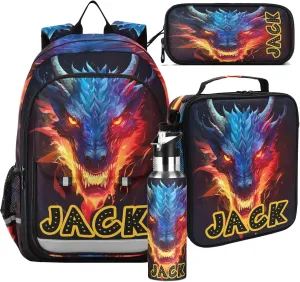 Custom Backpack for Boys School Personalized Dragon Elementary Bookbag Middle Schoolbag Daypack for Students Kids Travel Teens