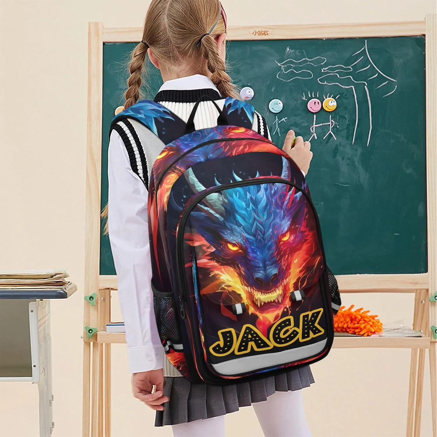 Custom Backpack for Boys School Personalized Dragon Elementary Bookbag Middle Schoolbag Daypack for Students Kids Travel Teens