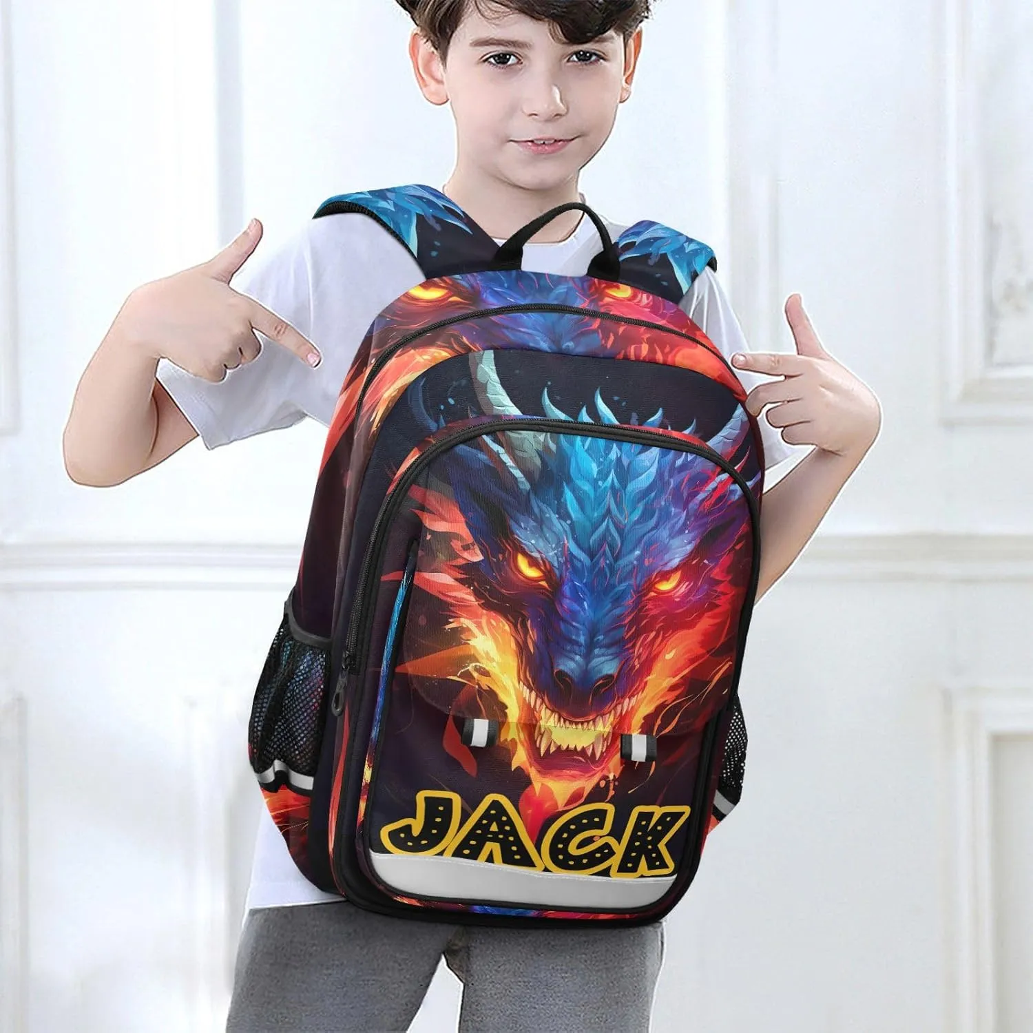 Custom Backpack for Boys School Personalized Dragon Elementary Bookbag Middle Schoolbag Daypack for Students Kids Travel Teens