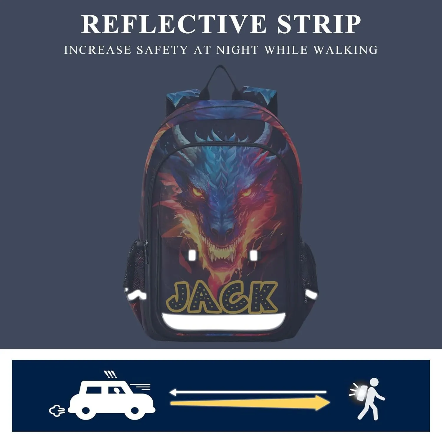 Custom Backpack for Boys School Personalized Dragon Elementary Bookbag Middle Schoolbag Daypack for Students Kids Travel Teens