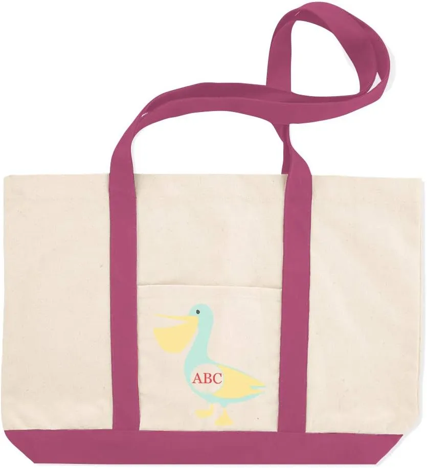 Custom Canvas Shopping Tote Personalized Monogram Pelican Beach Ocean Waterbird Beach Bags for Women