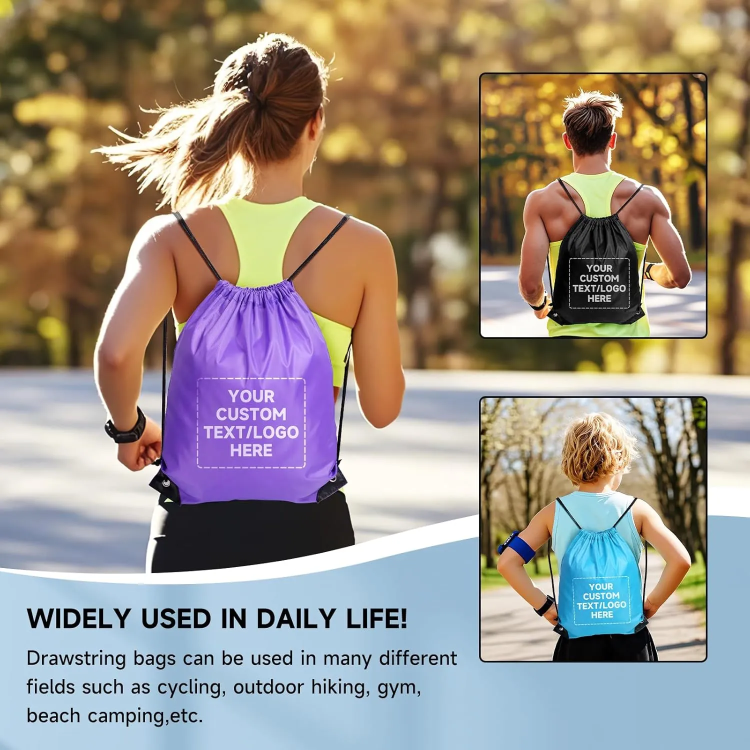 Custom Drawstring Bags With Logo, 10 Pack Personalized Text Drawstring Backpack Bulk Great for Travelling, Gym and for Everyday Use (Dark Gray)