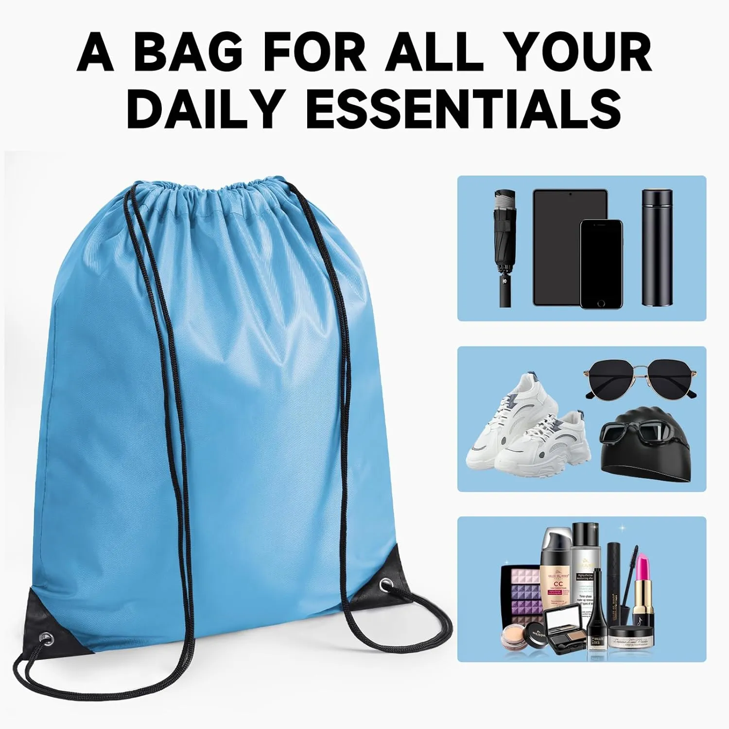 Custom Drawstring Bags With Logo, 10 Pack Personalized Text Drawstring Backpack Bulk Great for Travelling, Gym and for Everyday Use (Dark Gray)