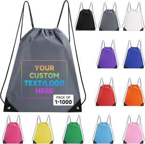 Custom Drawstring Bags With Logo, 10 Pack Personalized Text Drawstring Backpack Bulk Great for Travelling, Gym and for Everyday Use (Dark Gray)