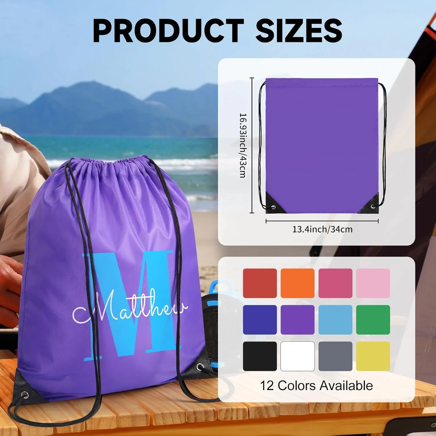 Custom Drawstring Bags With Logo, 10 Pack Personalized Text Drawstring Backpack Bulk Great for Travelling, Gym and for Everyday Use (Dark Gray)