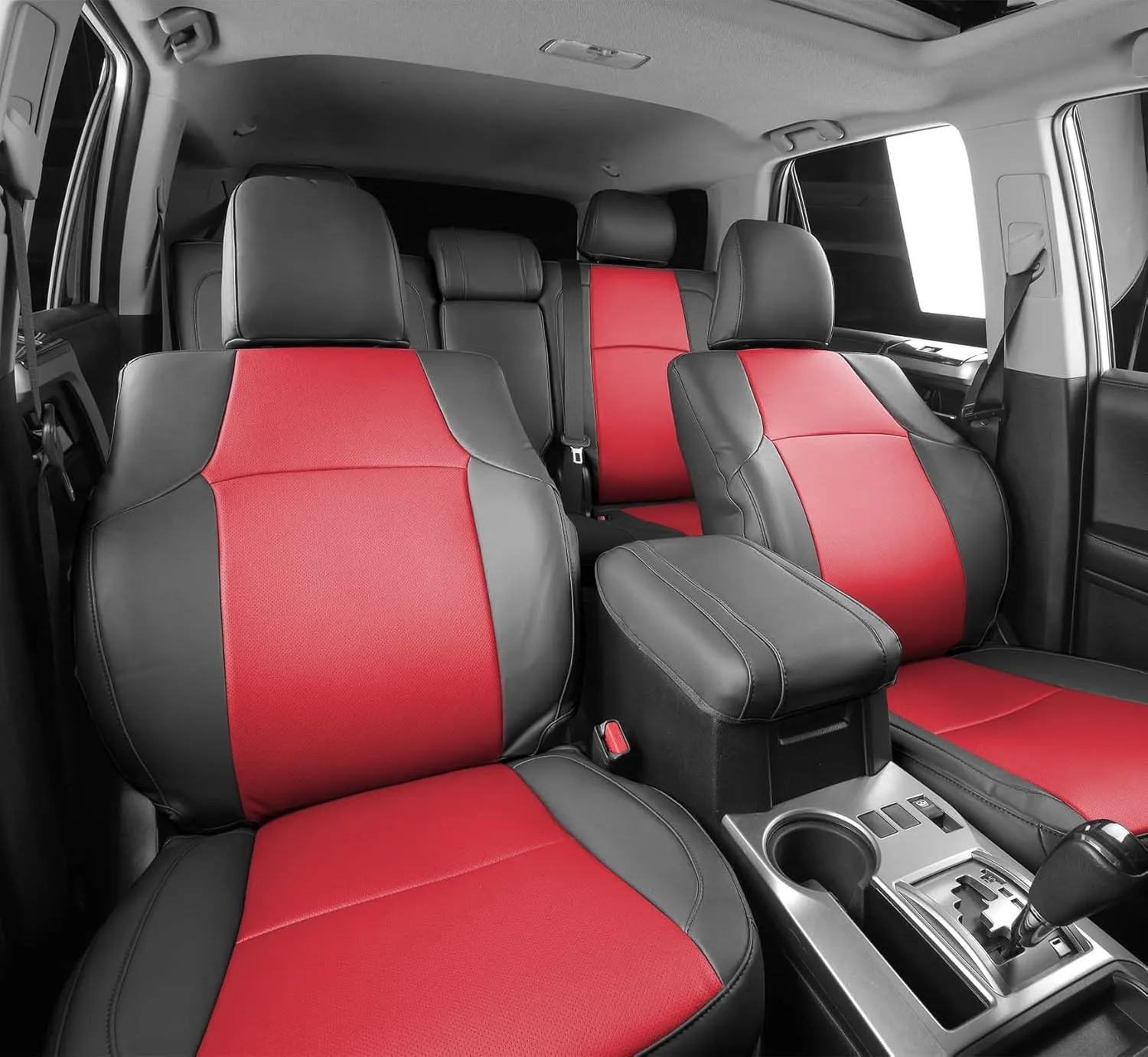 Custom Fit for Toyota 4Runner 2011-2024 2 Rows 5 Seats Models Seat Covers Full Coverage Faux Leather Waterproof and Airbag Compatible(Black-Red)
