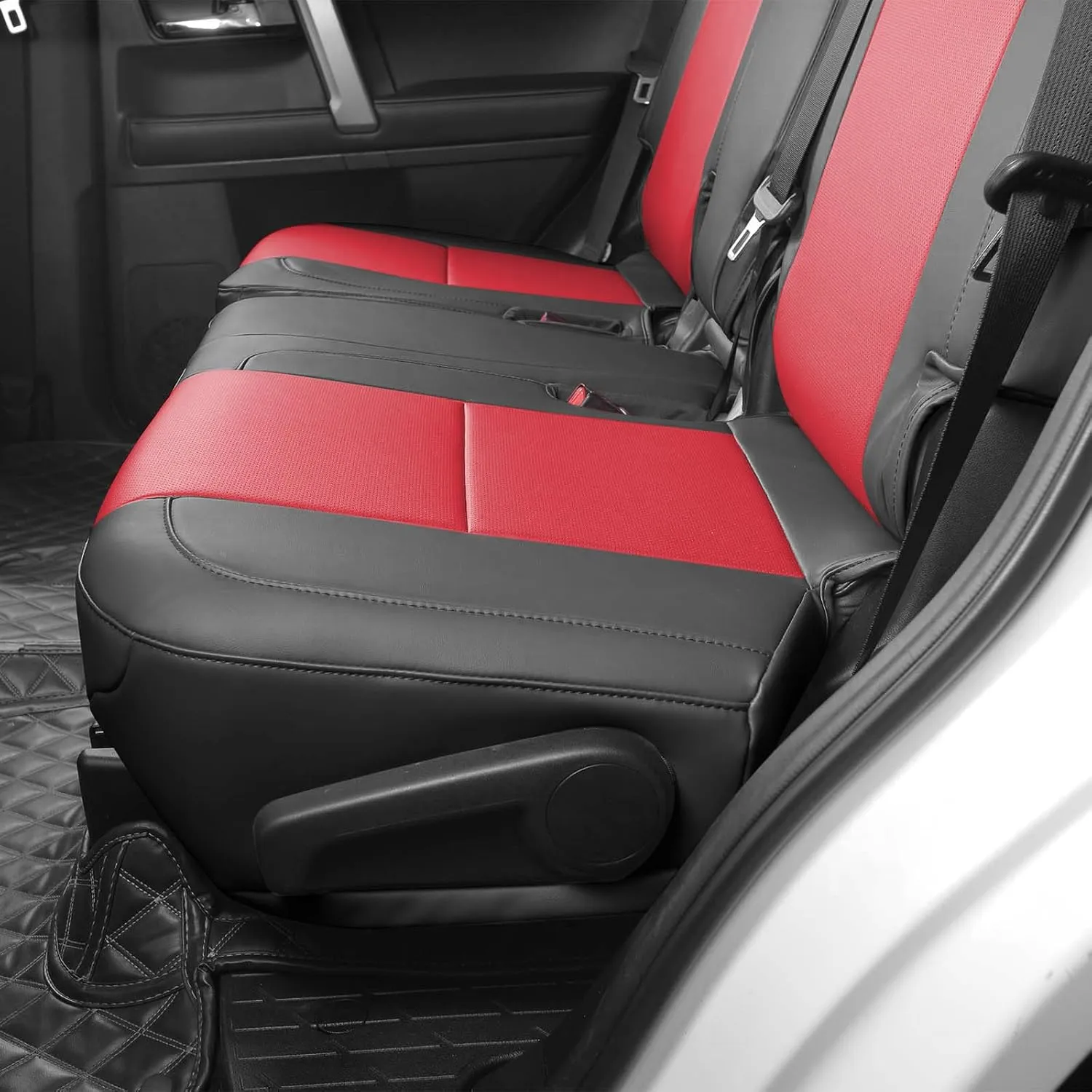 Custom Fit for Toyota 4Runner 2011-2024 2 Rows 5 Seats Models Seat Covers Full Coverage Faux Leather Waterproof and Airbag Compatible(Black-Red)