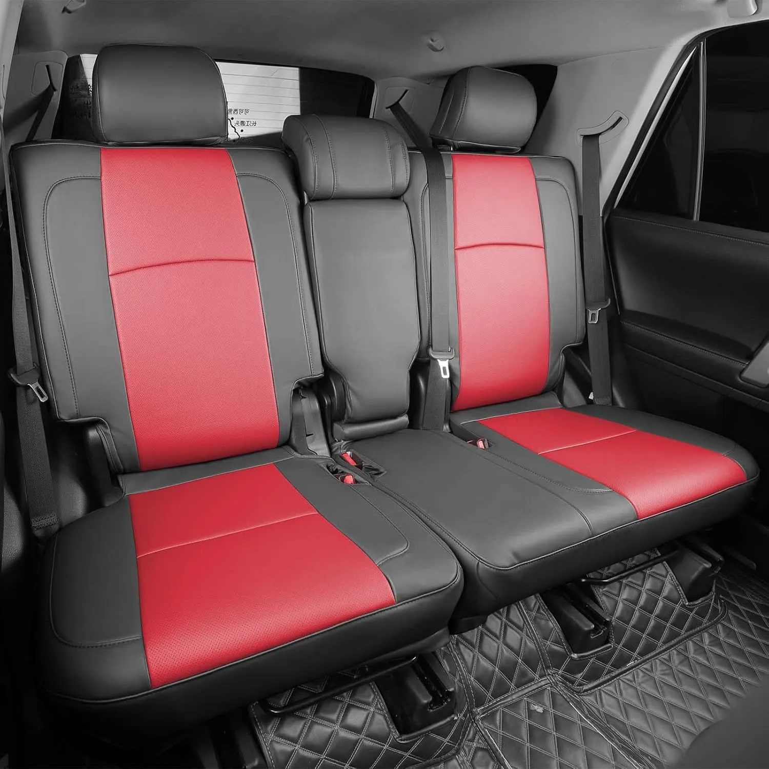 Custom Fit for Toyota 4Runner 2011-2024 2 Rows 5 Seats Models Seat Covers Full Coverage Faux Leather Waterproof and Airbag Compatible(Black-Red)
