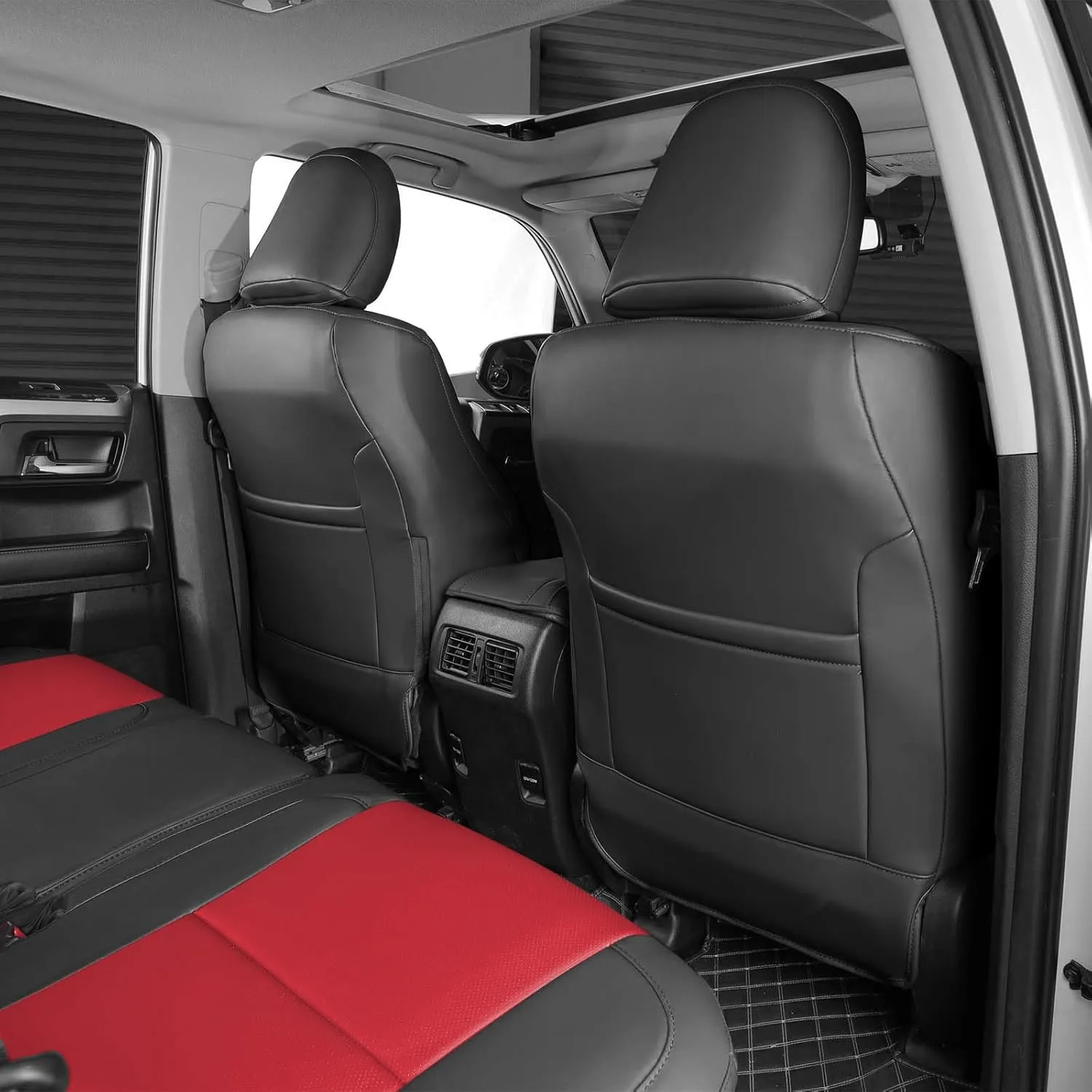 Custom Fit for Toyota 4Runner 2011-2024 2 Rows 5 Seats Models Seat Covers Full Coverage Faux Leather Waterproof and Airbag Compatible(Black-Red)