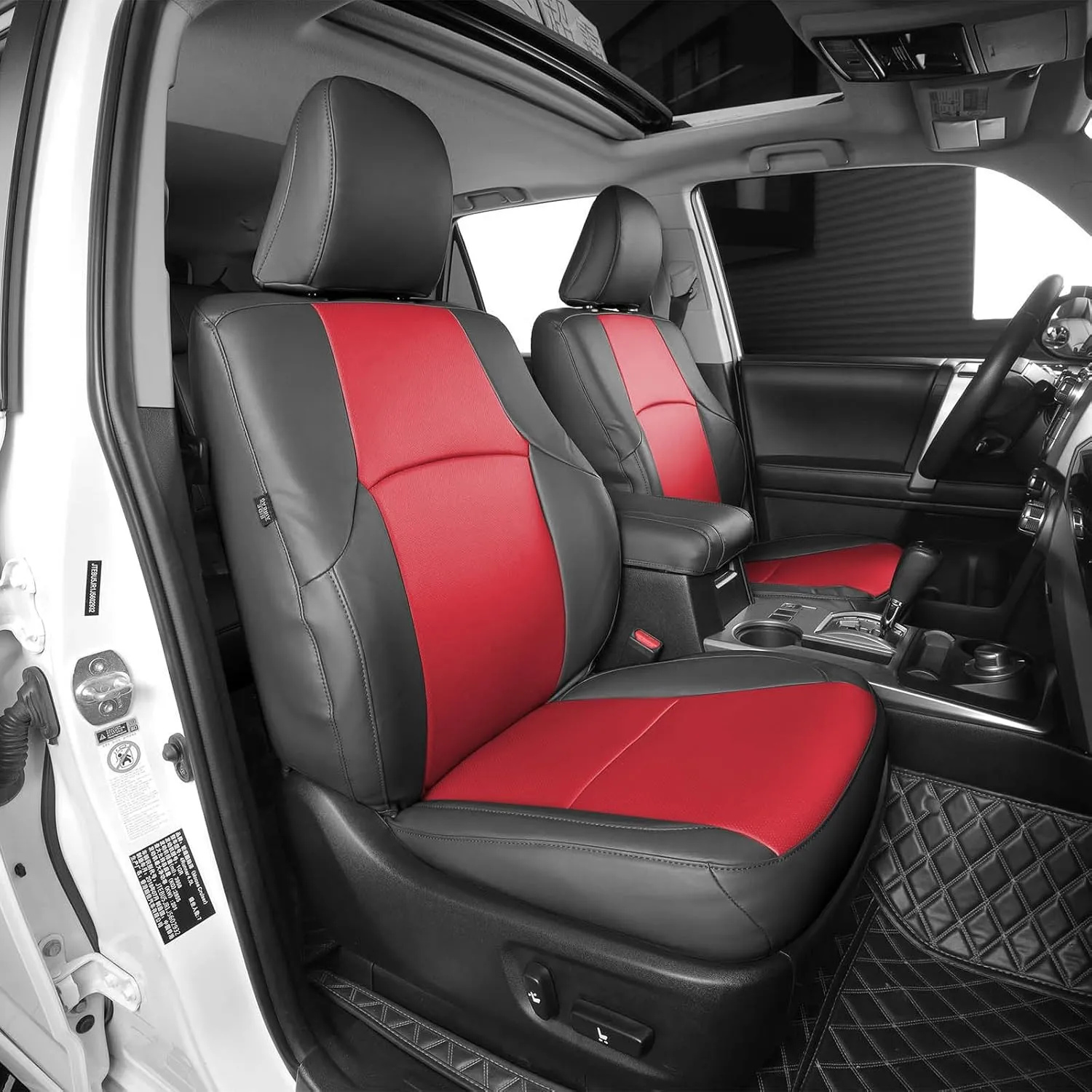 Custom Fit for Toyota 4Runner 2011-2024 2 Rows 5 Seats Models Seat Covers Full Coverage Faux Leather Waterproof and Airbag Compatible(Black-Red)