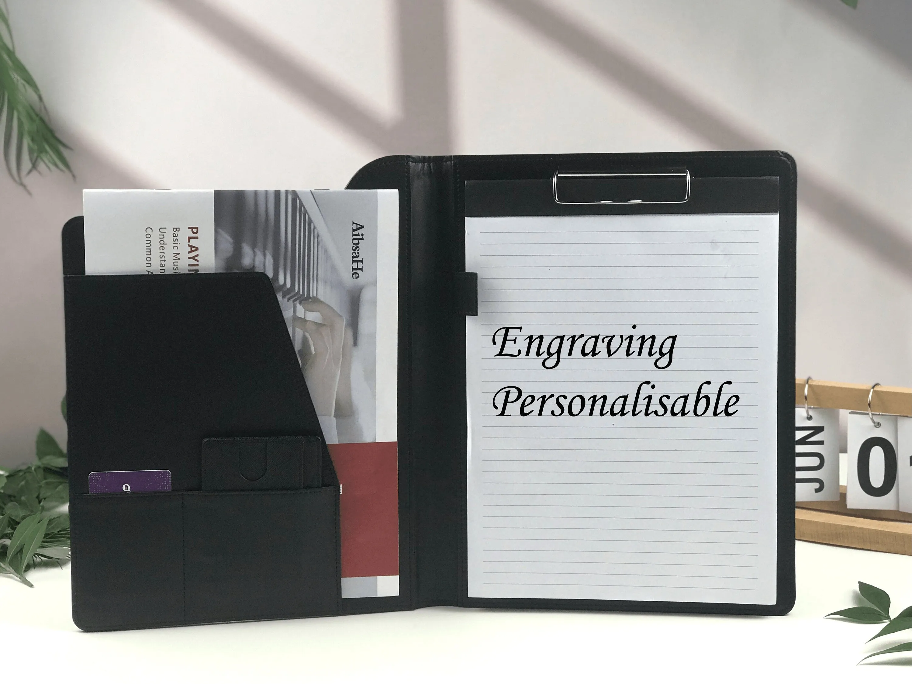 Custom Leather Portfolio, Vegan Leather Clipboard with Personalised Engravings, Fits for A4/ Legal paper, Document Holder, Business Gift
