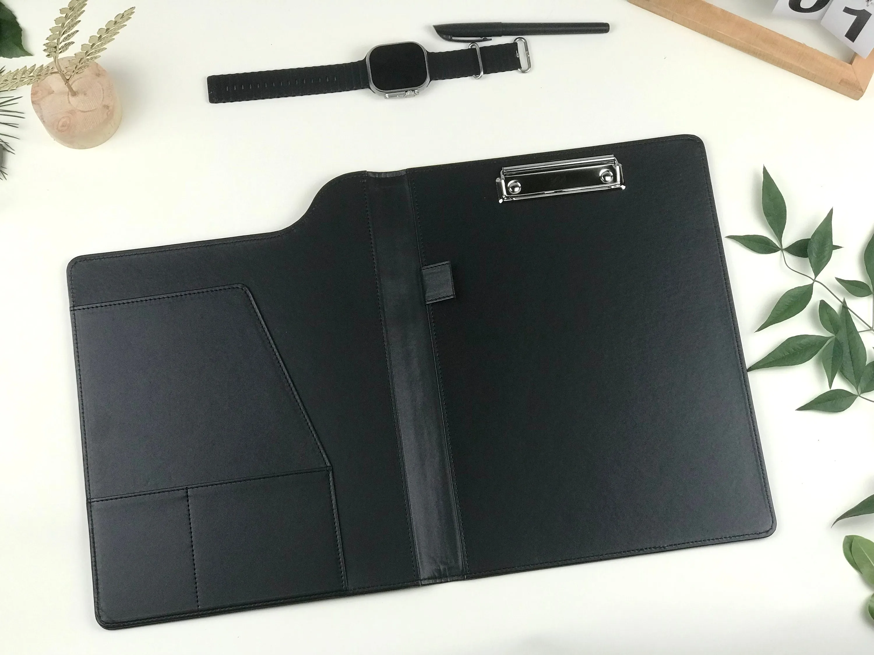 Custom Leather Portfolio, Vegan Leather Clipboard with Personalised Engravings, Fits for A4/ Legal paper, Document Holder, Business Gift