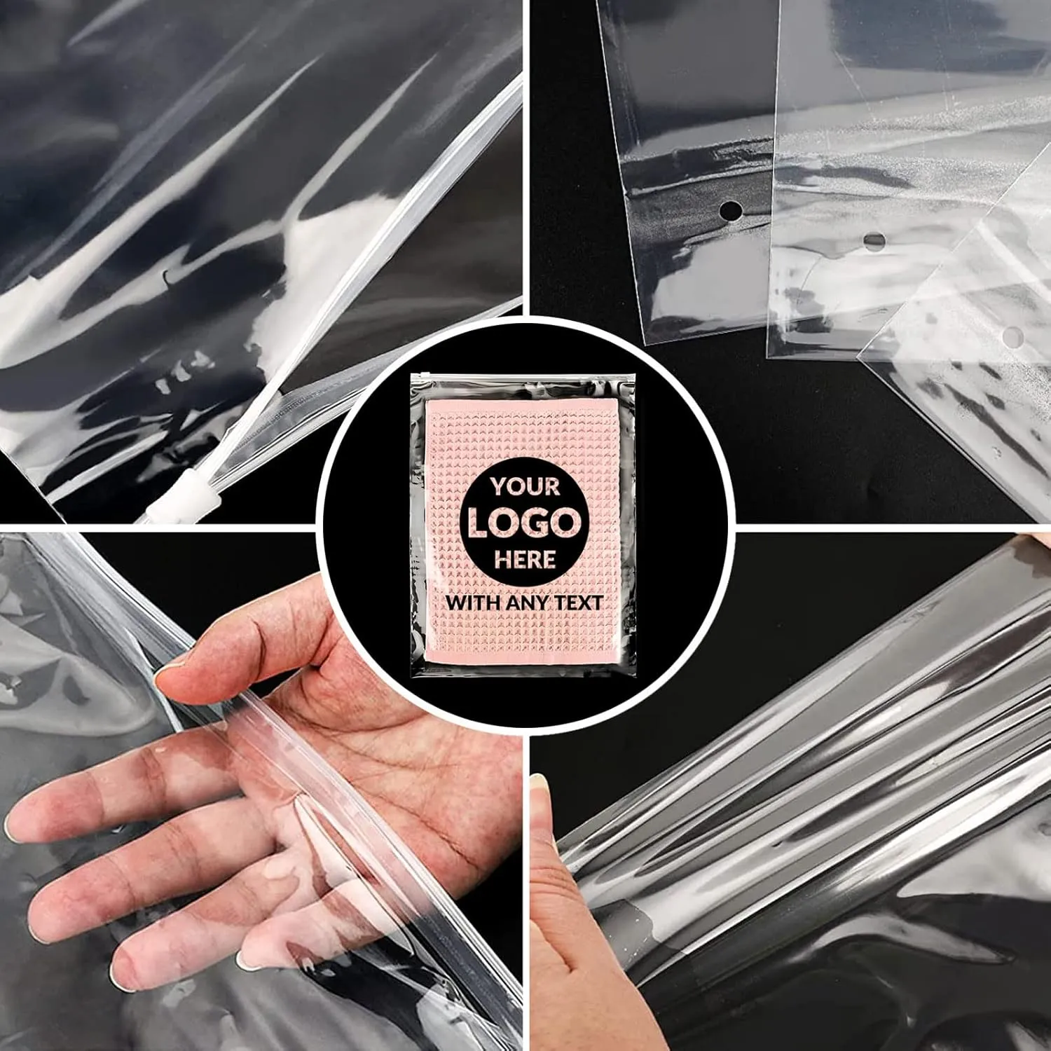 Custom Logo Plastic Zip Slider Bags with Air Holes, Resealable for Packaging (5.9"x7.9", Clear)