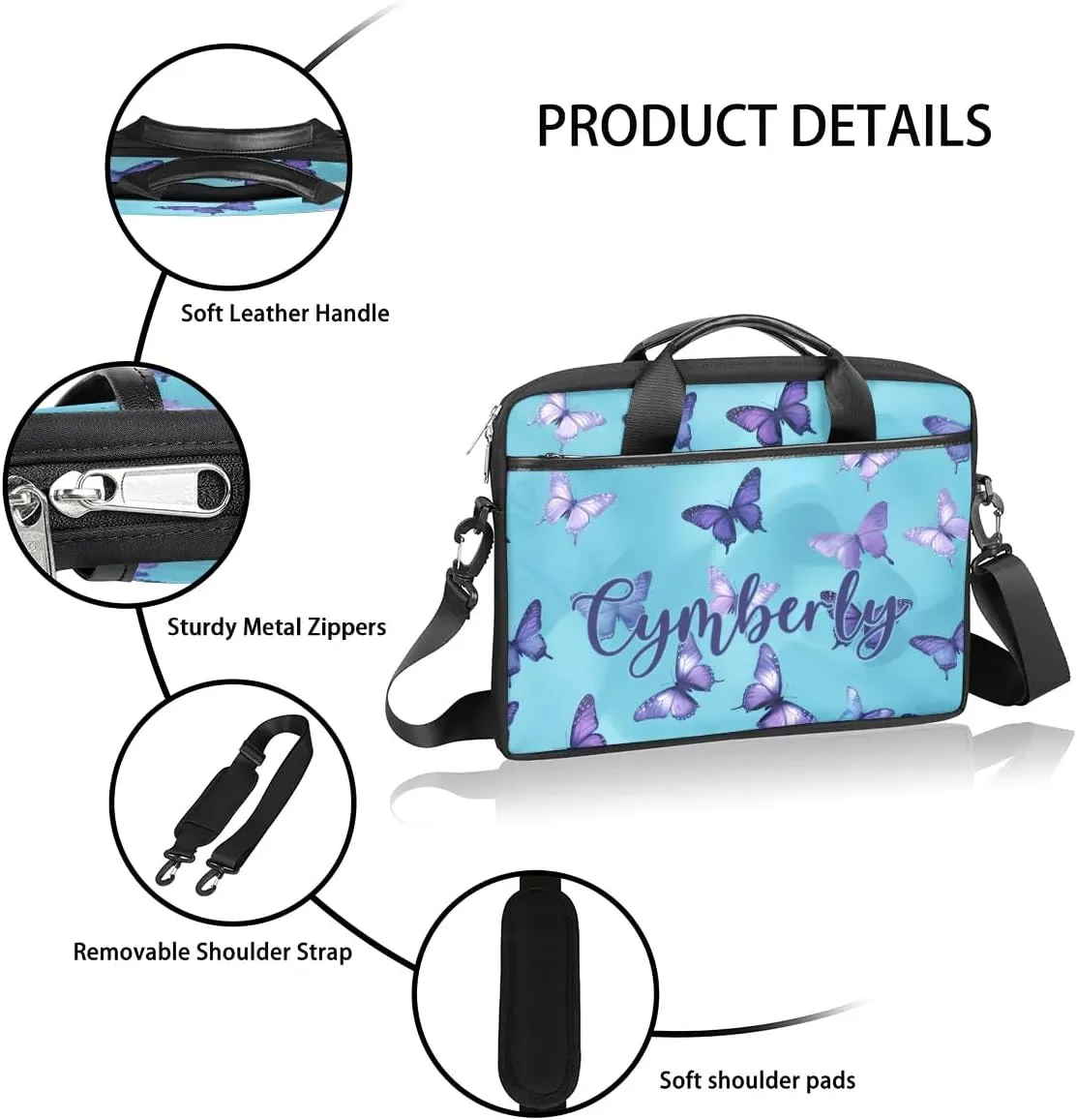 Custom Name Butterfly Laptop Bags for Women, Personalized Text Laptop Case Shoulder Bag,Computer Bag for Women Work
