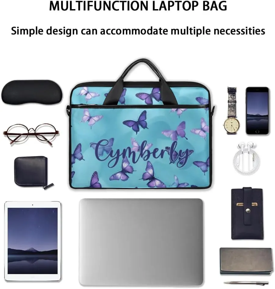 Custom Name Butterfly Laptop Bags for Women, Personalized Text Laptop Case Shoulder Bag,Computer Bag for Women Work