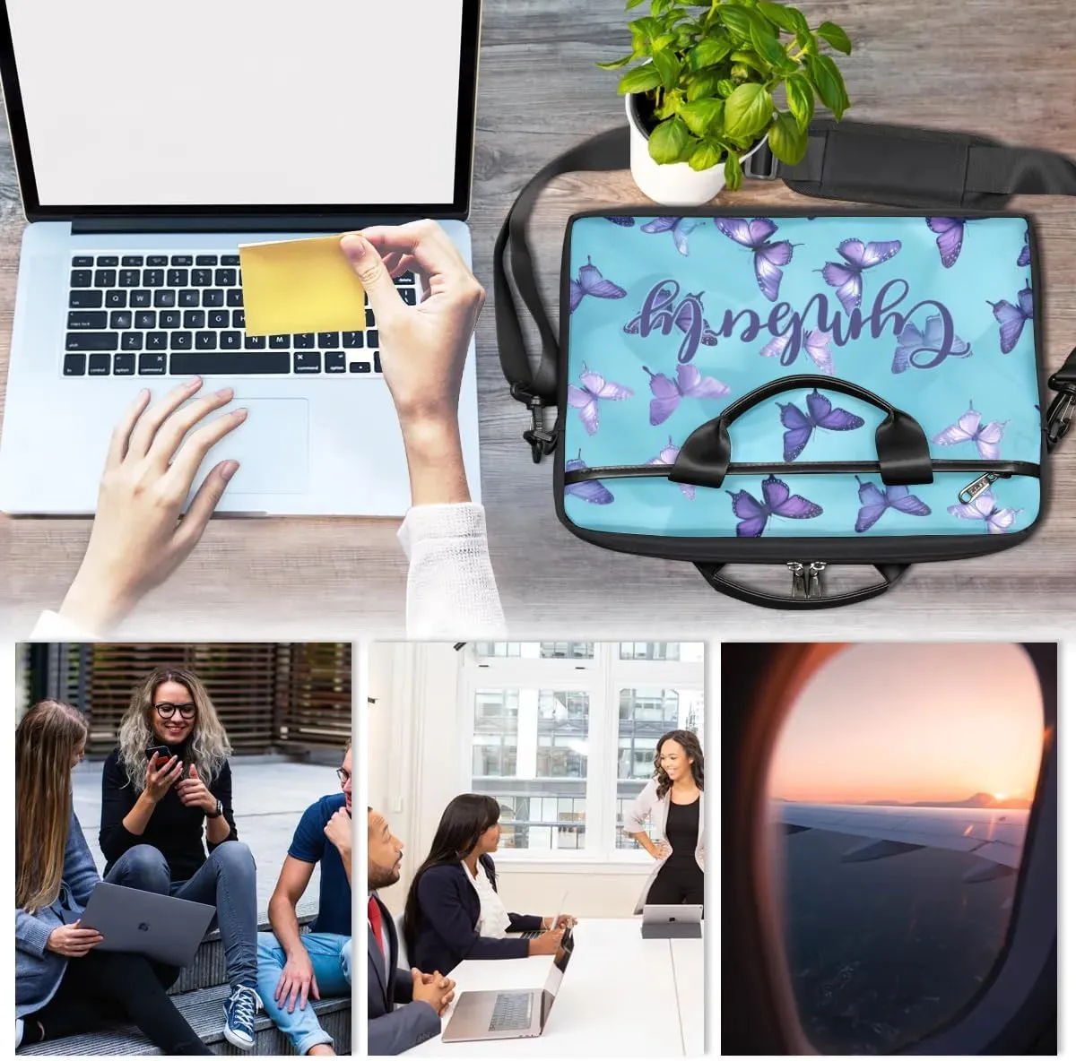Custom Name Butterfly Laptop Bags for Women, Personalized Text Laptop Case Shoulder Bag,Computer Bag for Women Work