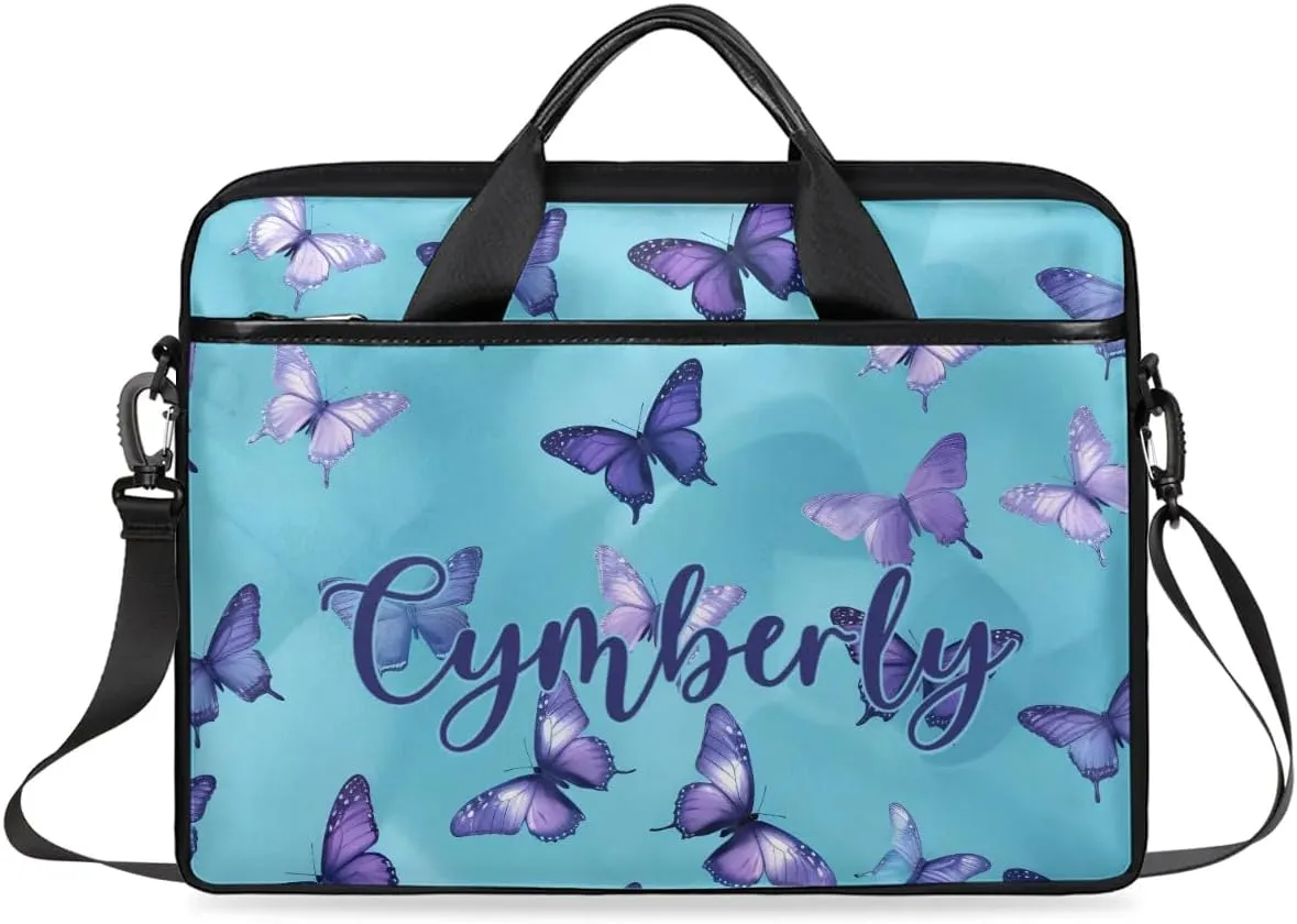 Custom Name Butterfly Laptop Bags for Women, Personalized Text Laptop Case Shoulder Bag,Computer Bag for Women Work