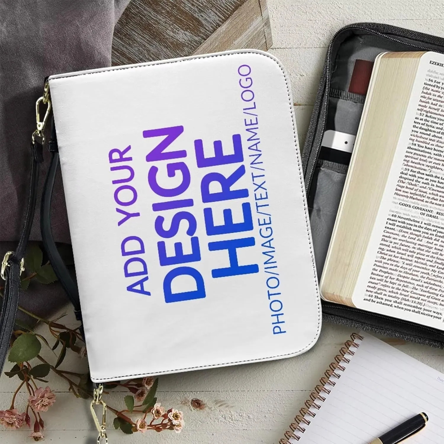 Custom Personalized PU Leather Bible Cover Case for Women,Customized Bible Cases Bible Tote Bag Bible Carrying Case Bible Carrier with Detachable Shoulder Strap,2XL