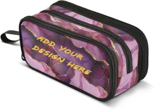 customizable Nylon Pencil Bag With Handle Marble Purple Burgundy Large Capacity Big Zipper Pencil Case Stationery Bag for Office Adolescents