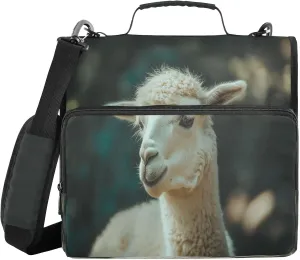 Cute Alpaca White 3 Ring Zipper Binder with Shoulder Strap Portfolio Binder Case for School Office Document Storage