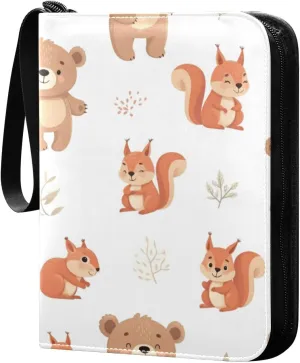 Cute Bears and Squirrels Card Binder 4 Pocket Trading Card Album Fits 400 Sports/Game Cards, PU Cover 3 Ring Card Collection with 50 Removable Sleeves
