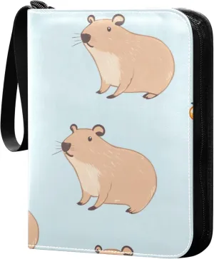 Cute Capybara Card Binder 4 Pocket Collectible Trading Card Albums with 50 Sleeves Double Side PU Waterproof 3 Ring for Sports & Game Cards
