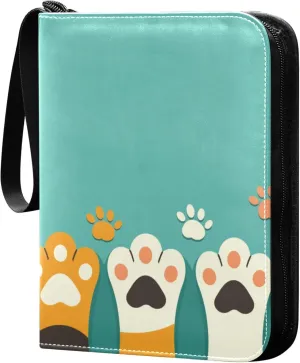 Cute Cat Paws Card Binder 4 Pocket Collectible Trading Card Albums with 50 Sleeves Double Side PU Waterproof 3 Ring for Sports & Game Cards
