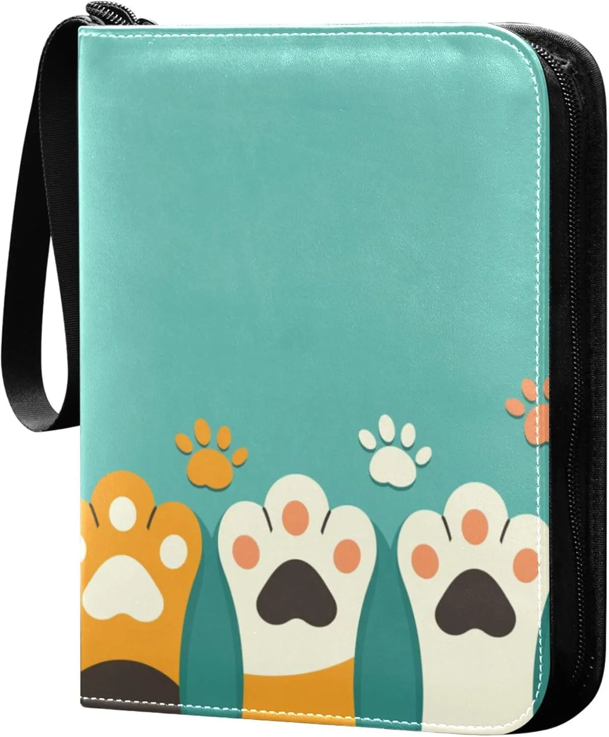 Cute Cat Paws Card Binder 4 Pocket Collectible Trading Card Albums with 50 Sleeves Double Side PU Waterproof 3 Ring for Sports & Game Cards