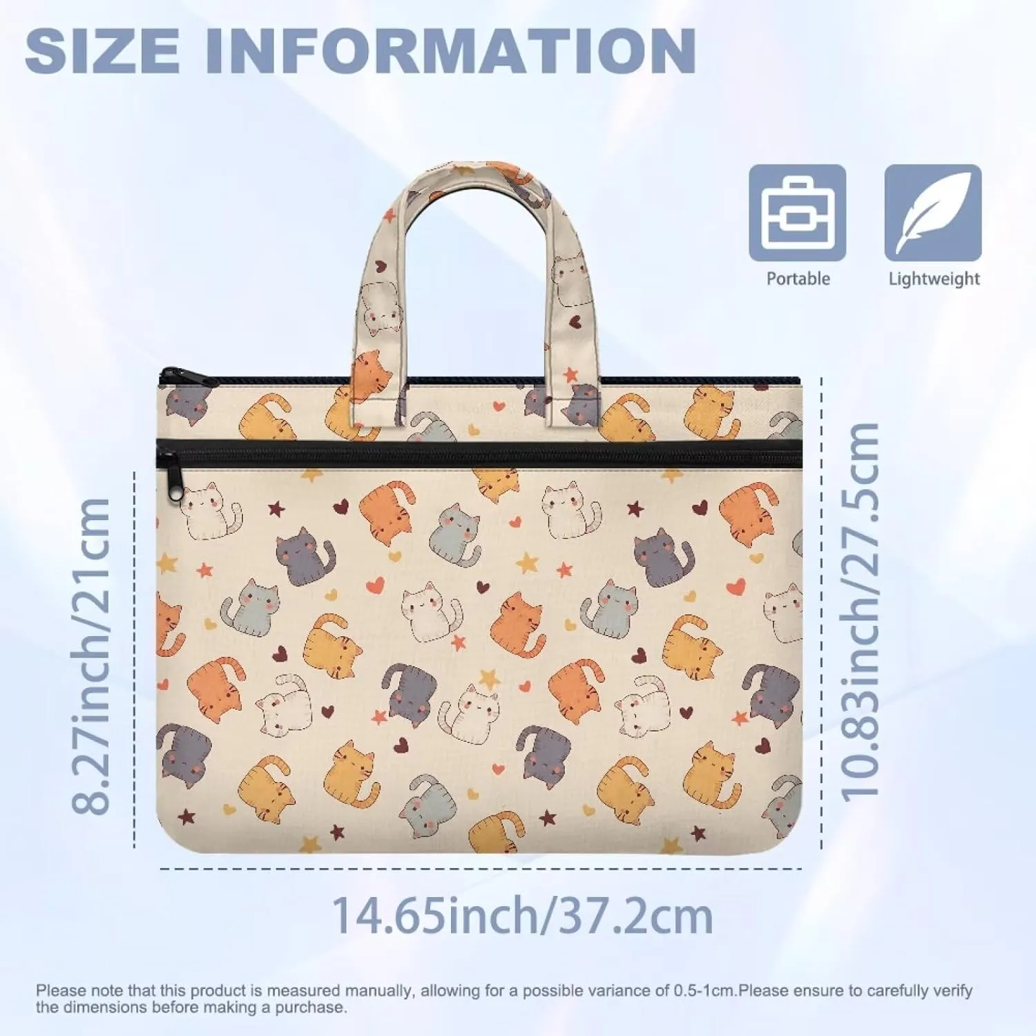 Cute Cats Print Unisex's Fashion Zipper Document Bag Handle Meeting Office Organizer Briefcase Large Zipper Bag with Zipper Pockets for Meeting Office
