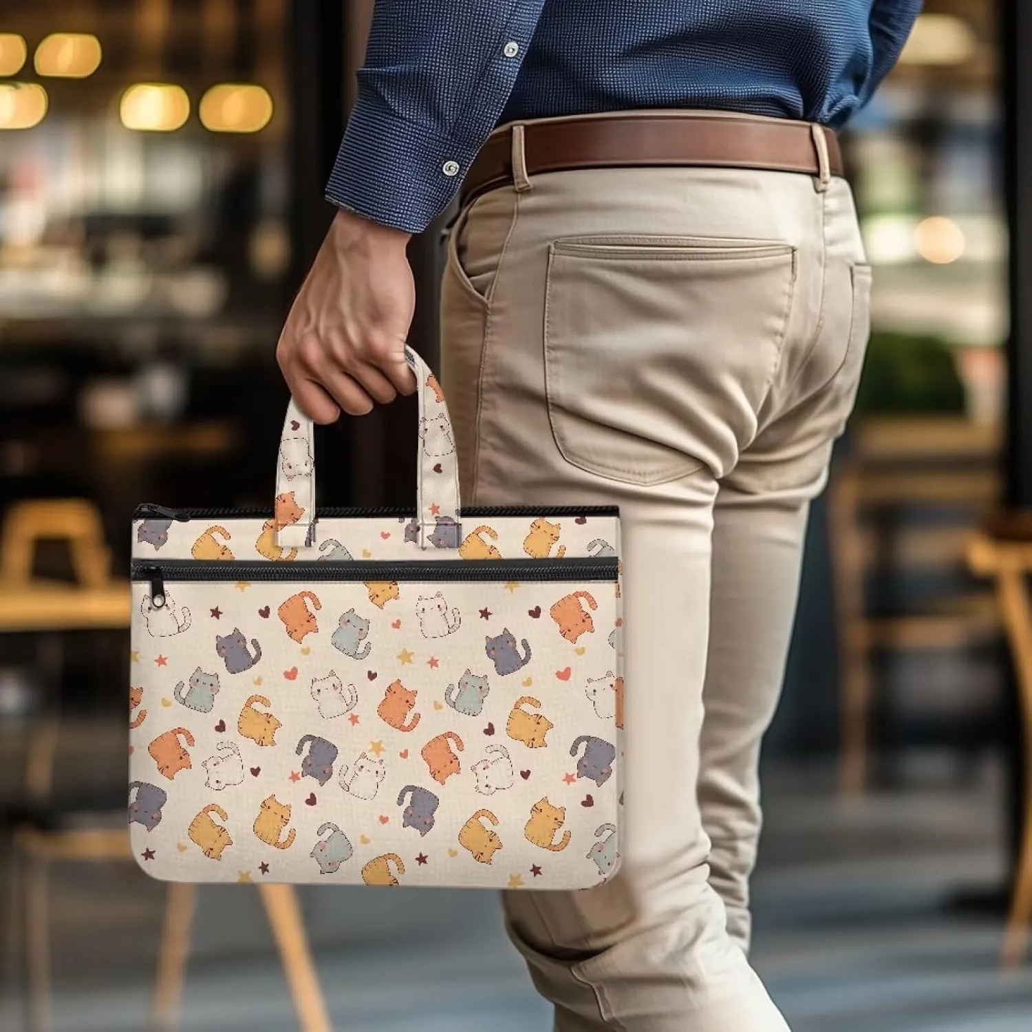 Cute Cats Print Unisex's Fashion Zipper Document Bag Handle Meeting Office Organizer Briefcase Large Zipper Bag with Zipper Pockets for Meeting Office