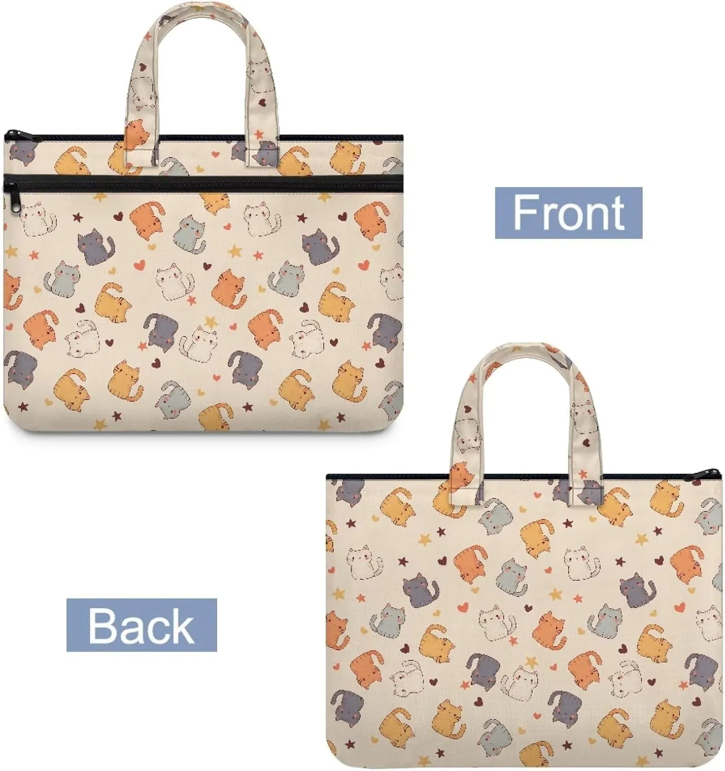 Cute Cats Print Unisex's Fashion Zipper Document Bag Handle Meeting Office Organizer Briefcase Large Zipper Bag with Zipper Pockets for Meeting Office