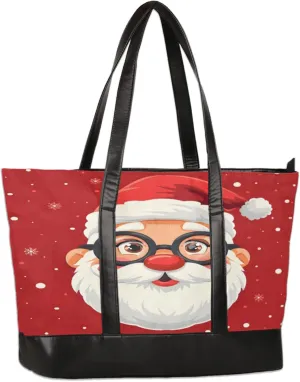 Cute Father Christmas Snowflake Laptop Tote Bag for Women Lightweight Work Purse with Multiple Compartments Fits 13-15.6 Inch Laptop Tablet Shoulder Bag for Office Travel Daily Use
