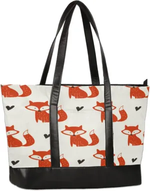 Cute Fox Love Heart Laptop Tote Bag for Women Lightweight Work Purse with Multiple Compartments Fits 13-15.6 Inch Laptop Tablet Shoulder Bag for Office Travel Daily Use