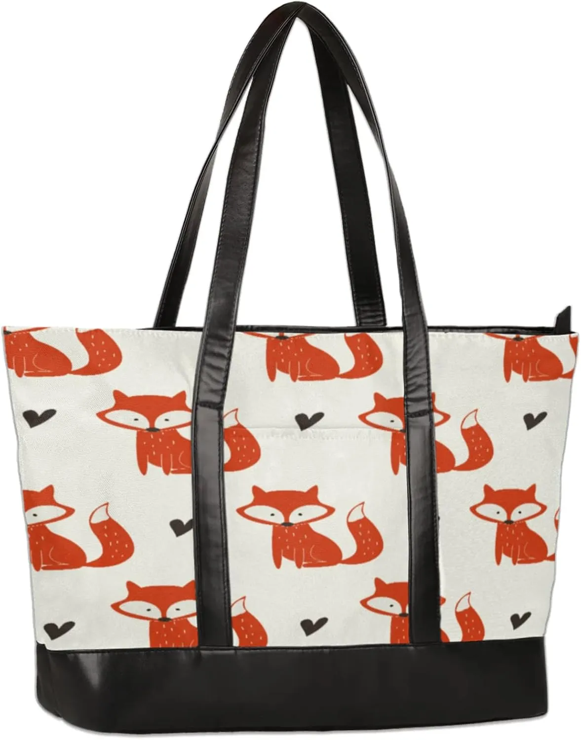 Cute Fox Love Heart Laptop Tote Bag for Women Lightweight Work Purse with Multiple Compartments Fits 13-15.6 Inch Laptop Tablet Shoulder Bag for Office Travel Daily Use