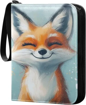 Cute Fox Oil Painting Cards Binder 4 Pocket Fits 400 Cards with 50 Removable Sleevesves, Trading Card Collector Zipper Album Holder Portable Card Games Display Storage Cases