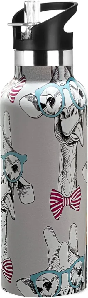 Cute Giraffe Water Bottle Adult Kids With Straw Lid Insulated Stainless Steel Travel Mugs for Sport Gym Outdoor 20oz