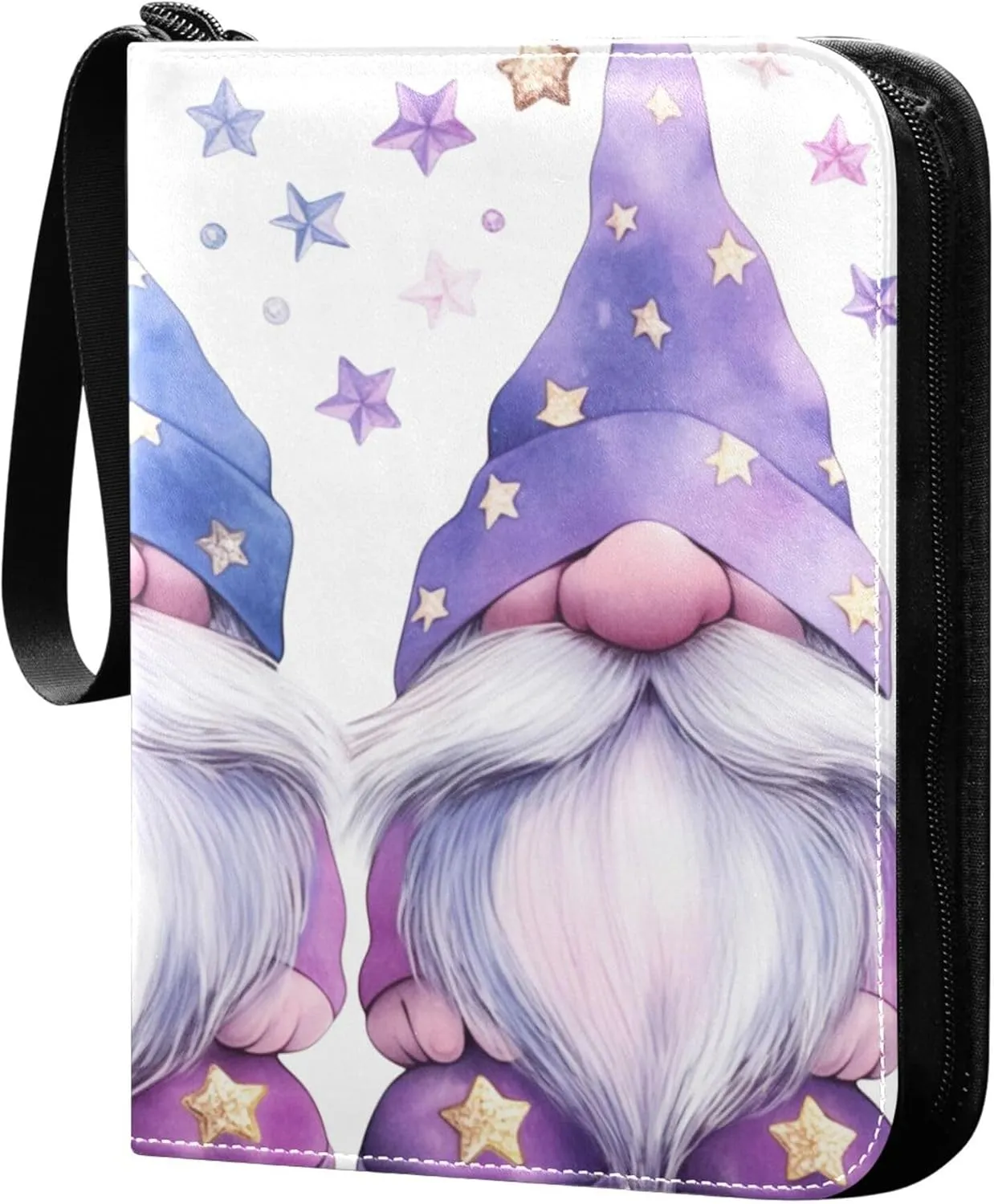 Cute Gnomes Card Binder 4 Pocket Collectible Trading Card Albums with 50 Sleeves Double Side PU Waterproof 3 Ring for Sports & Game Cards