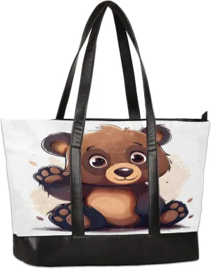 Cute Hand Painted Bears Laptop Tote Bag for Women Lightweight Work Purse with Multiple Compartments Fits 13-15.6 Inch Laptop Tablet Shoulder Bag for Office Travel Daily Use