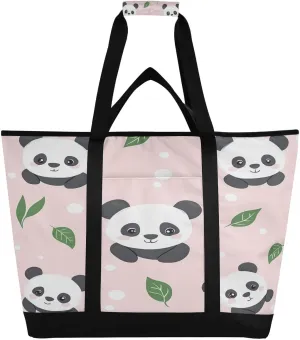 Cute Panda Reusable Insulated Lunchbox Cooler Bag, Leakproof Kitchen Grocery Bag Collapsible Portable Cooler Tote Bag for Picnic, Camping, Office, Travel