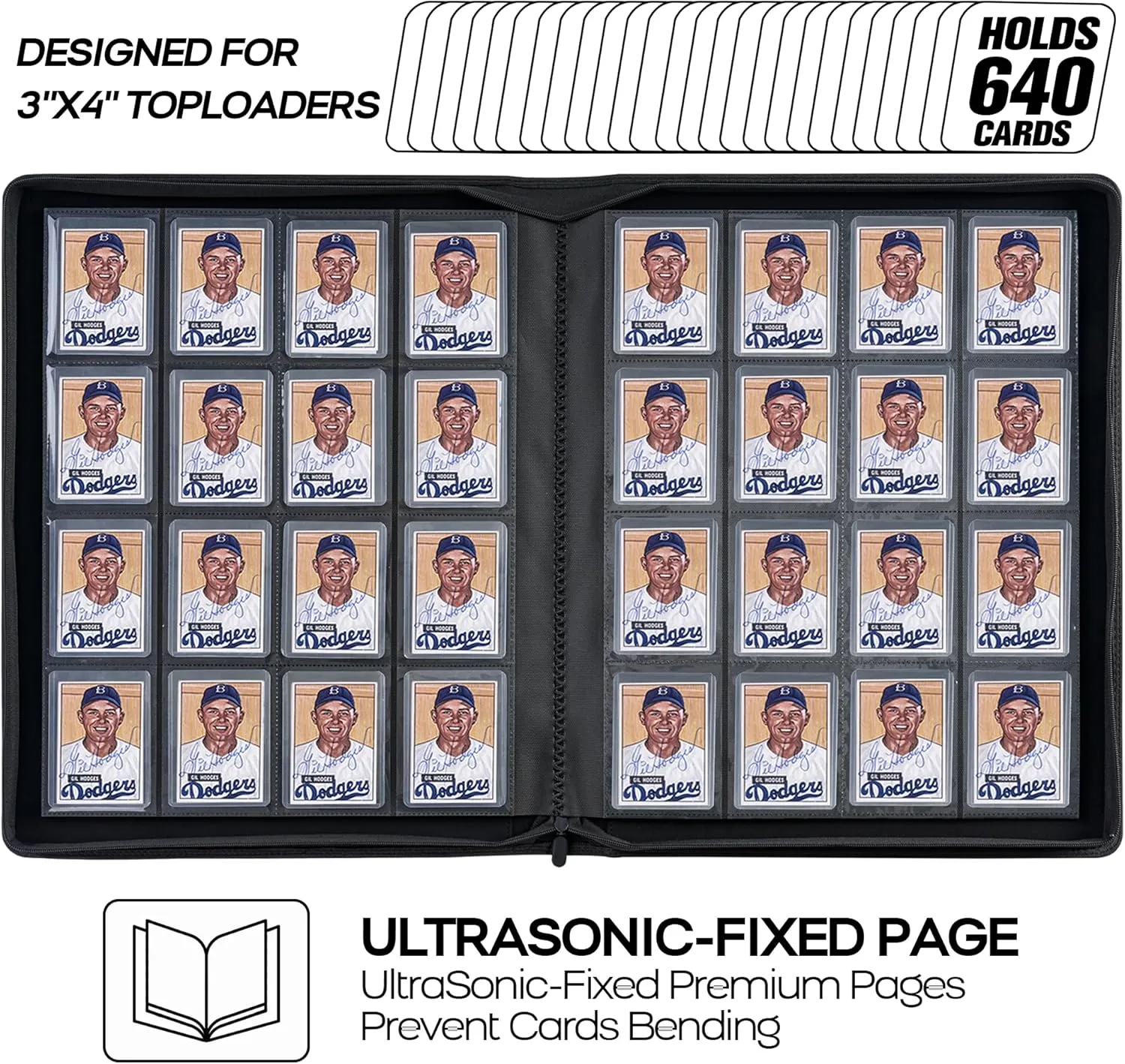 D DACCKIT Toploader Binder, Holds 640 Toploaders - 16-Pocket Top Loader Binder for 3" x 4" Rigid Card Holders for Trading Cards or Sports Cards（Model A，Classic Orange）