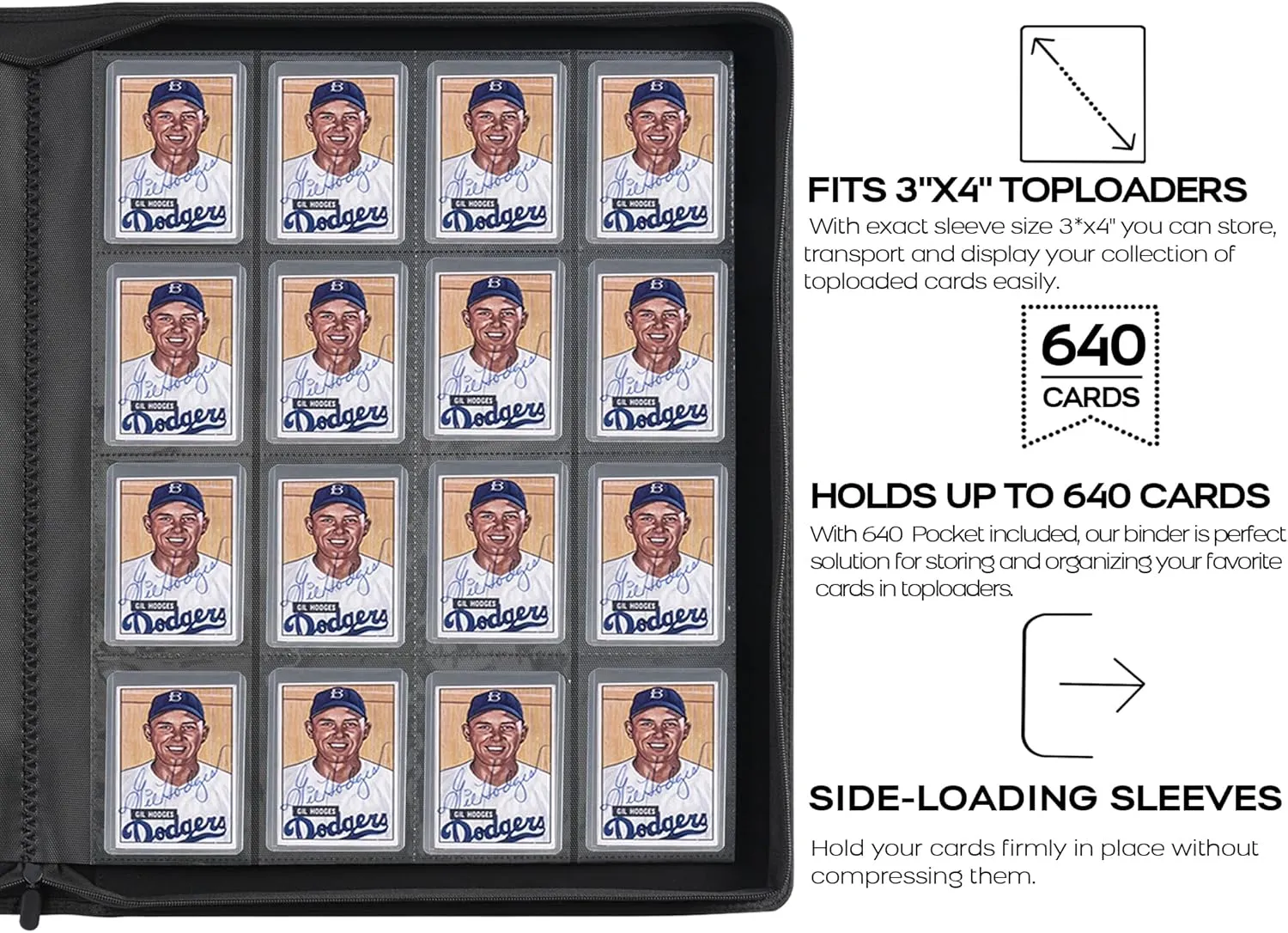 D DACCKIT Toploader Binder, Holds 640 Toploaders - 16-Pocket Top Loader Binder for 3" x 4" Rigid Card Holders for Trading Cards or Sports Cards（Model A，Classic Orange）
