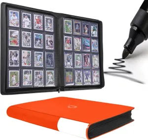 D DACCKIT Toploader Binder, Holds 640 Toploaders - 16-Pocket Top Loader Binder for 3" x 4" Rigid Card Holders for Trading Cards or Sports Cards（Model A，Classic Orange）